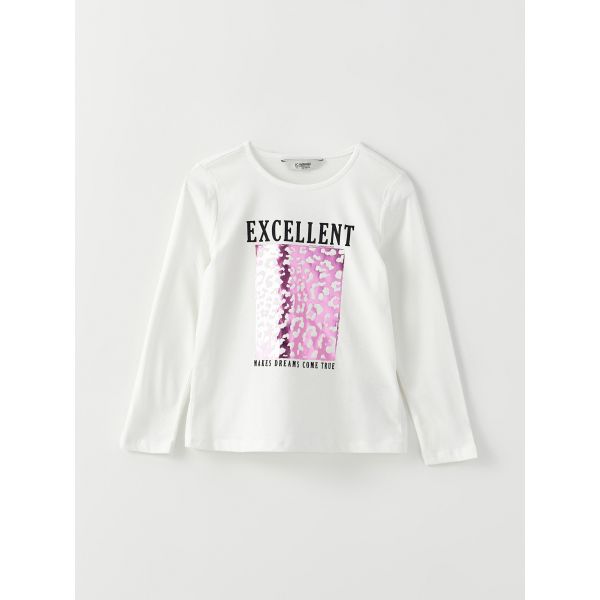 Crew Neck Printed Long Sleeve Girl T-shirt