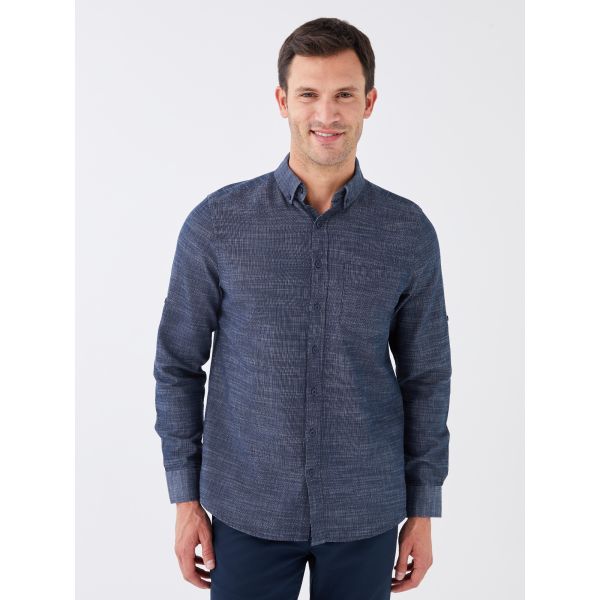 Regular Fit Long Sleeve Dobby Weave Men's Shirt