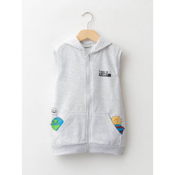 Hooded Printed Boy Zippered Vest