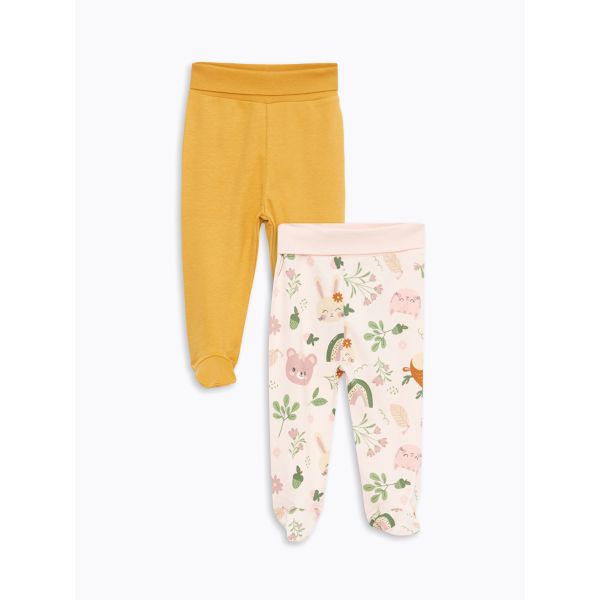 Elastic Waist Baby Girl Trousers 2-Pack with Booties