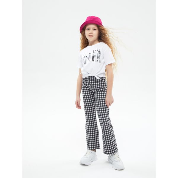 Crew Neck Printed Short Sleeve Girls T-Shirt and Tights