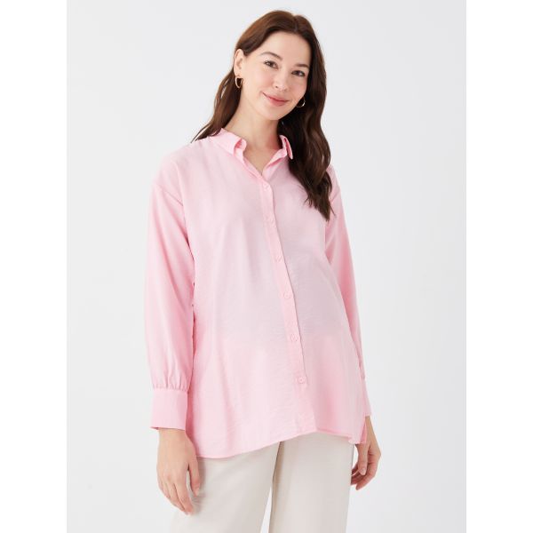 Shirt Collar Straight Long Sleeve Poplin Maternity Tunic