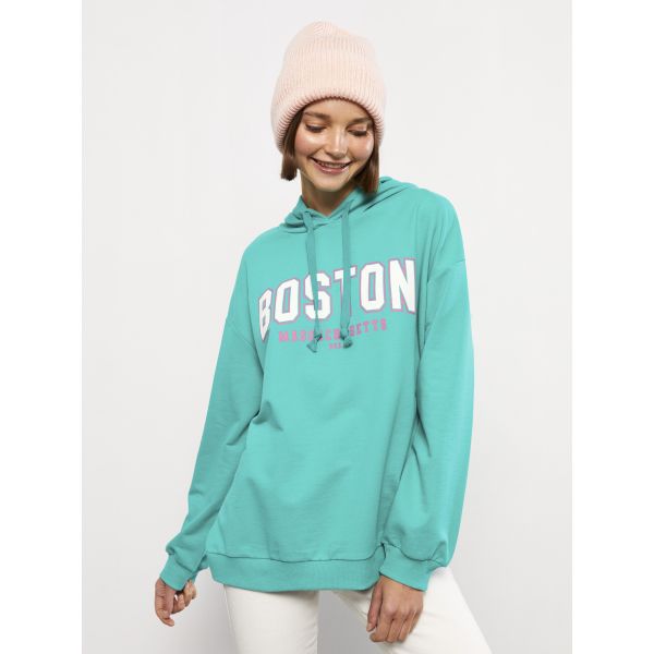 Hooded Printed Long Sleeve Women's Sweatshirt