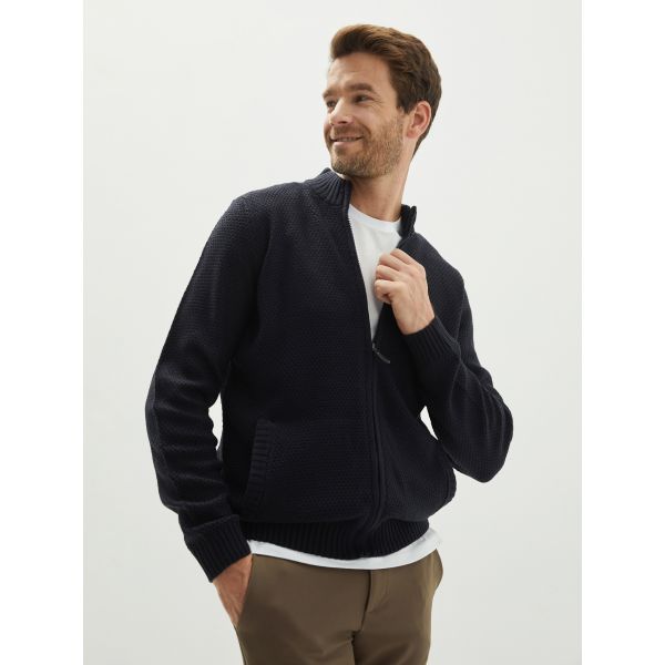 Standard Fit Turtle Neck Long Sleeve Men's Tricot Cardigan