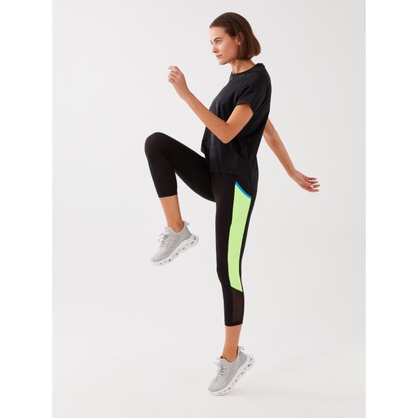 Elastic Waist Women's Sports Tights with Color Block