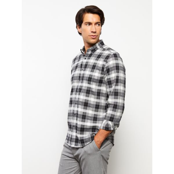 Regular Fit Long Sleeve Plaid Men's Shirt