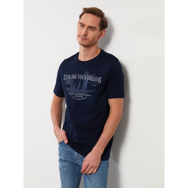 Crew Neck Short Sleeve Printed Combed Cotton Men's T-shirt