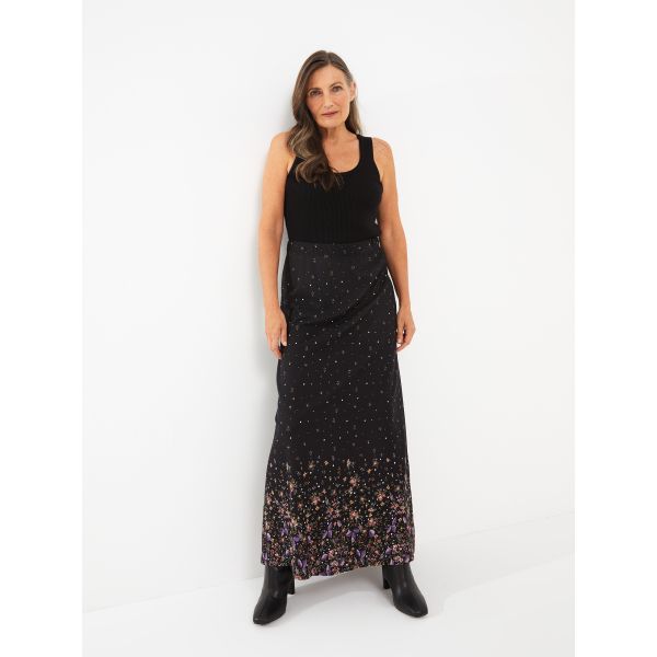 Elastic Waist Patterned A-Cut Women's Skirt