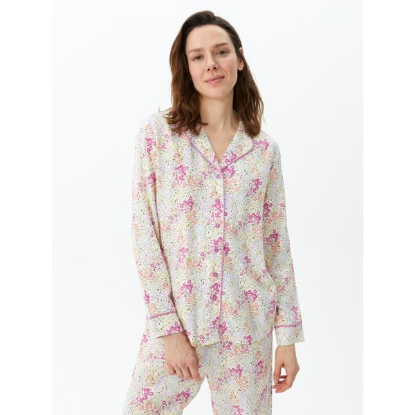 Shirt Collar Floral Long Sleeve Women's Pajamas Set