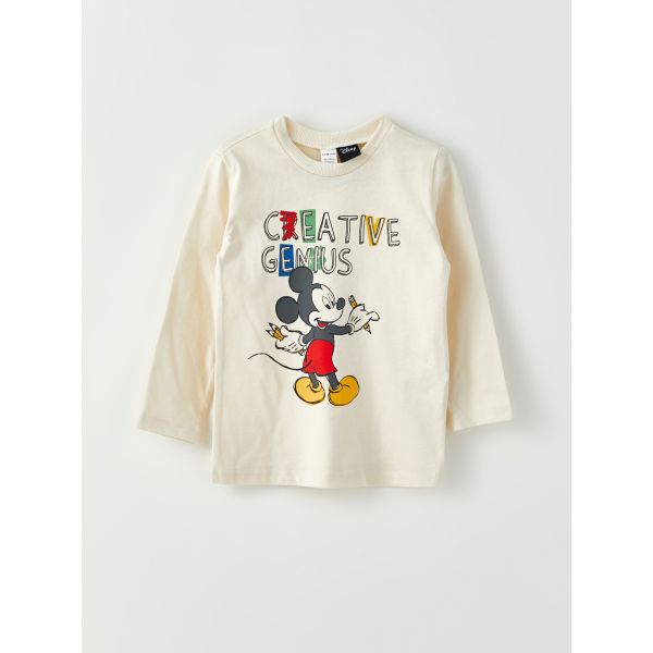 Crew Neck Long Sleeve Mickey Mouse Printed Baby Boy T-Shirt