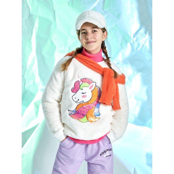 Crew Neck Embroidered Long Sleeve Plush Girl Sweatshirt