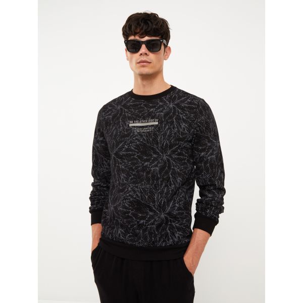 Crew Neck Long Sleeve Patterned Men's Sweatshirt