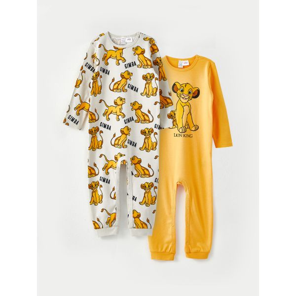 Crew Neck The Lion King Printed Long Sleeve Baby Boy Rompers 2 Pack