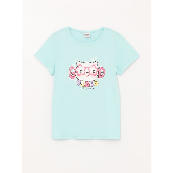 Crew Neck Printed Short Sleeve Girl T-shirt