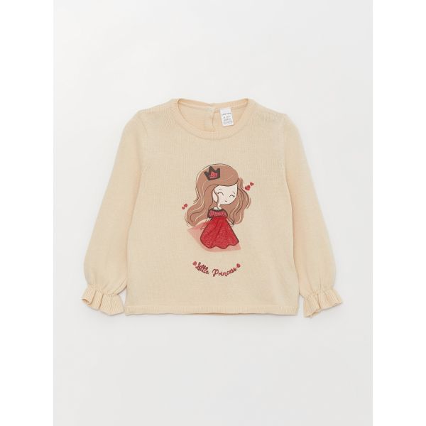 Crew Neck Long Sleeved Baby Girl Sweater