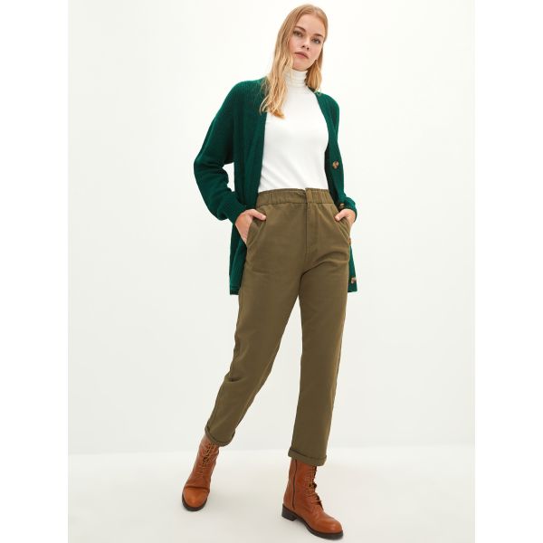 Elastic Waist Straight Standard Fit Women's Trousers