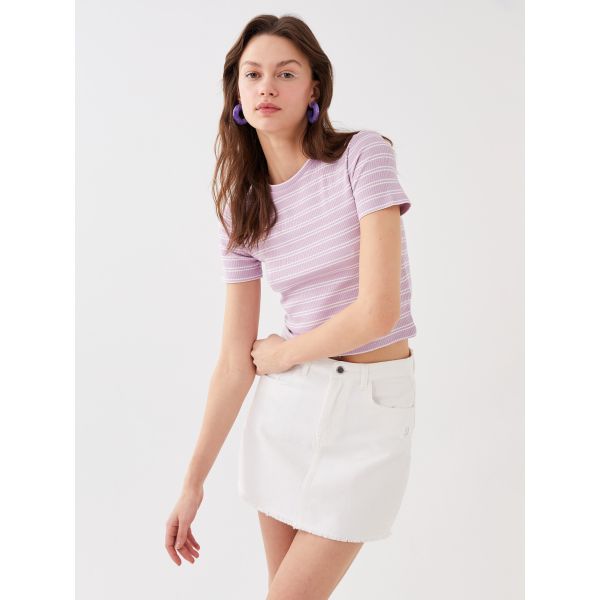 Women's Crew Neck Striped Short Sleeve T-Shirt