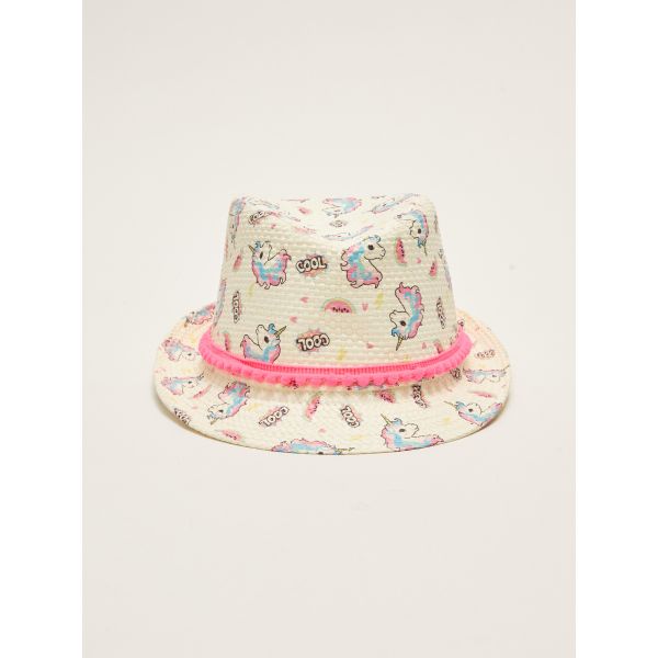 Printed Girl Straw Fedora Hat