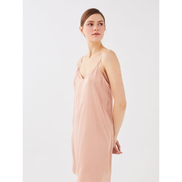 V-Neck Straight Strap Satin Women's Nightgown