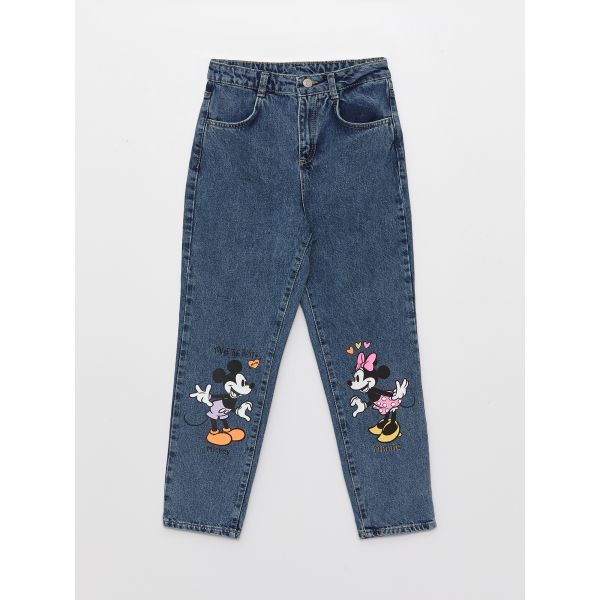 Mom Fit Minnie and Mickey Mouse Printed Girl Jeans