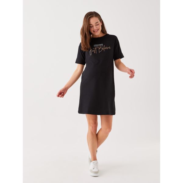 Crew Neck Printed Short Sleeve Maternity Dress