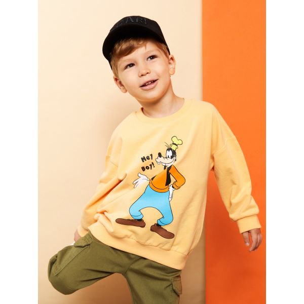 Crew Neck Long Sleeve Goofy Printed Baby Boy Sweatshirt