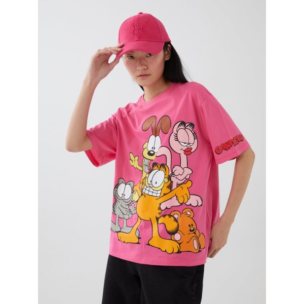 Crew Neck Garfield Printed Short Sleeve Oversize Women's T-Shirt