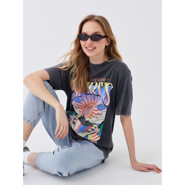 Crew Neck Printed Short Sleeve Oversized T-Shirt