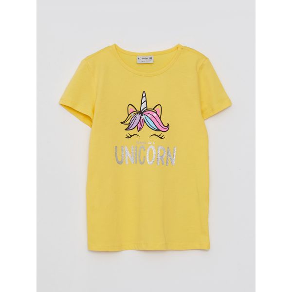 Crew Neck Printed Short Sleeve Girl T-shirt