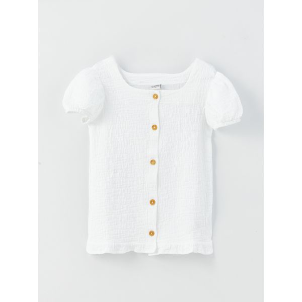 Square Collar Basic Short Sleeve Girls' Blouse