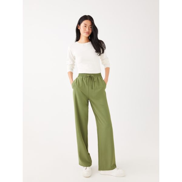 Women's Elastic Waist Relaxed Fit Regular Trousers