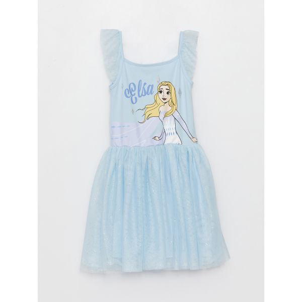 Crew Neck Elsa Printed Girl Dress