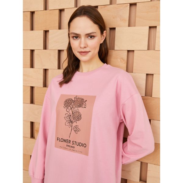 Women's Crew Neck Printed Long Sleeve Tunic