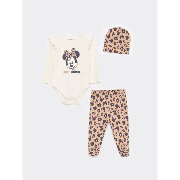 Crew Neck Long Sleeve Minnie Mouse Printed Baby Girl 3 Pieces Set