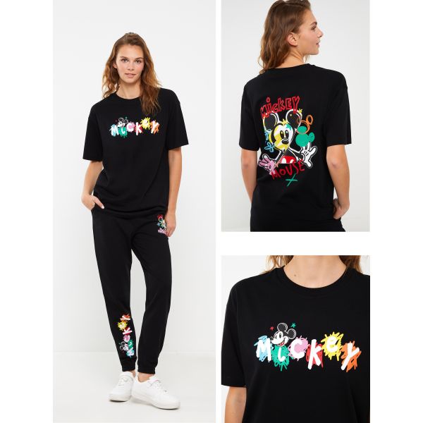 Crew Neck Mickey Mouse Printed Short Sleeve Women's T-shirt