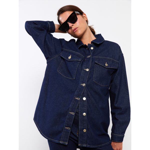 Shirt Neck Regular Long Sleeve Women's Jean Jacket