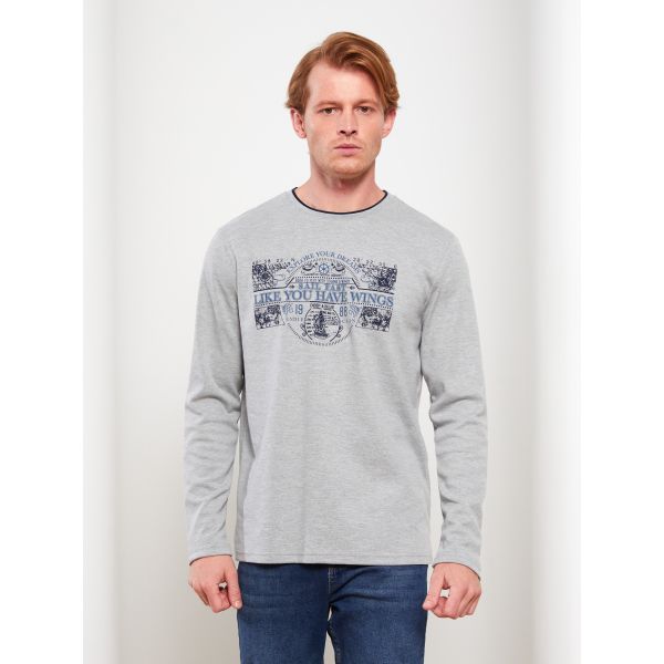 Crew Neck Long Sleeve Printed Men's T-shirt