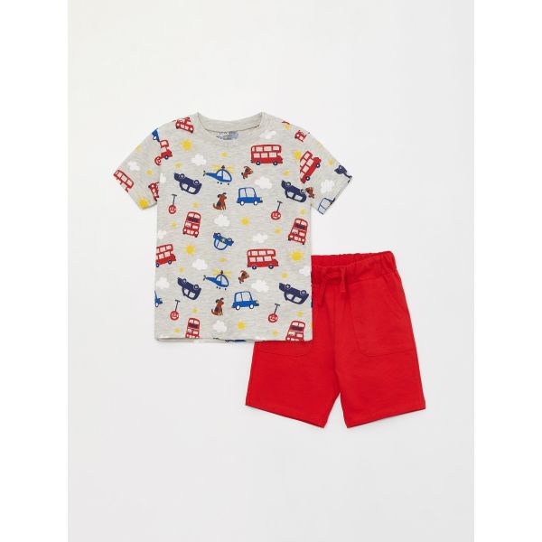 Crew Neck Short Sleeve Printed Baby Boy T-Shirt and Shorts 2-Piece Set