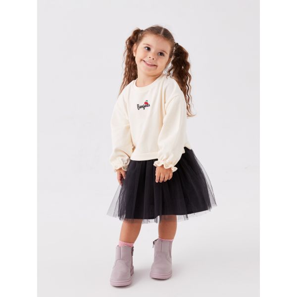 Crew Neck Embroidered Baby Girl Dress