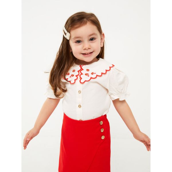 Bebe Collar Embroidery Detailed Baby Girl Shirt and Skirt 2-Pack Set