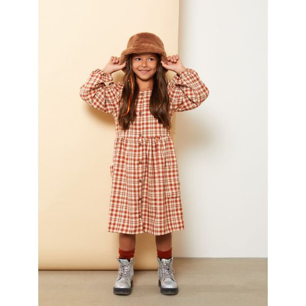 Crew Neck Plaid Long Sleeve Girl Dress