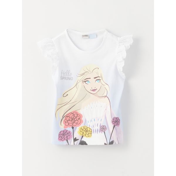 Crew Neck Elsa Printed Short Sleeve Girls T-Shirt