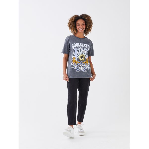 Crew Neck Printed Short Sleeve Women's T-shirt