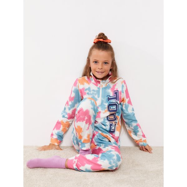 High Collar Printed Long Sleeve Girls Pajamas Set