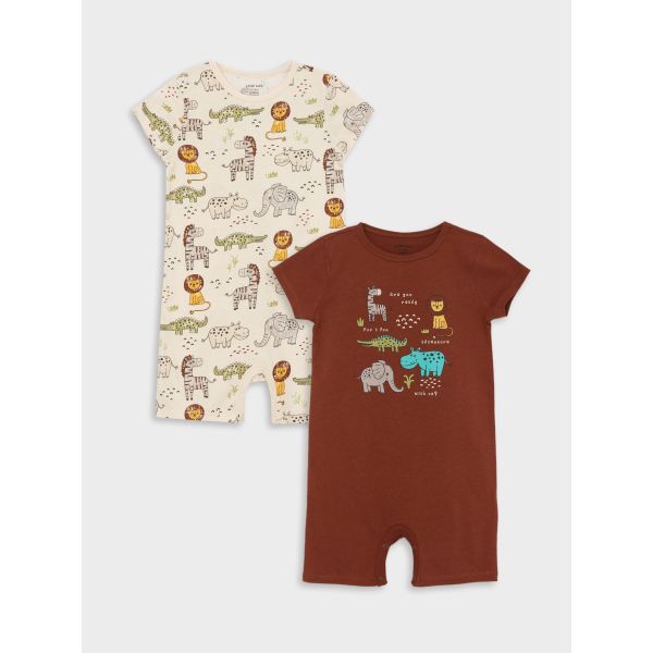 Crew Neck Short Sleeve Printed Baby Boy Rompers 2 Pack