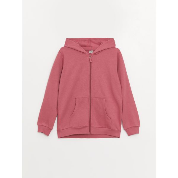 Hooded Basic Long Sleeve Girl Zippered Sweatshirt