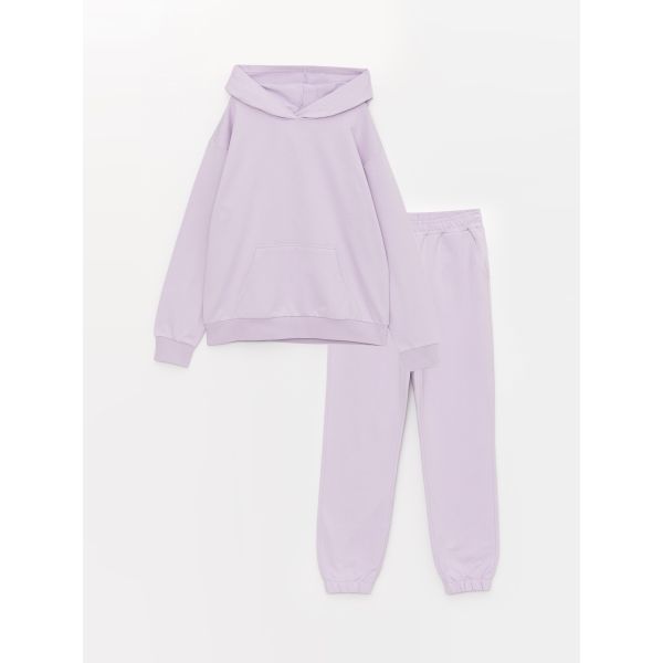 Basic Long Sleeve Girls' Hoodie and Sweatpants Set