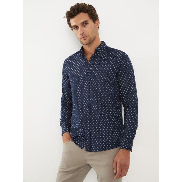 Regular Fit Long Sleeve Patterned Oxford Men's Shirt