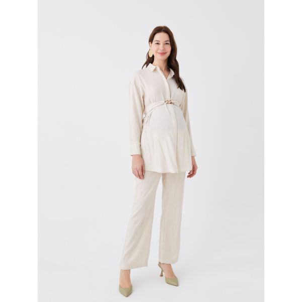 Elastic Waist Comfortable Fit Linen Blend Maternity Trousers