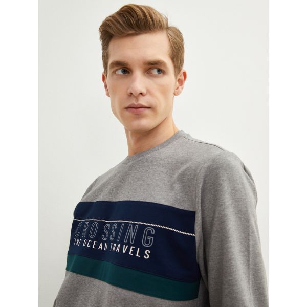 Crew Neck Long Sleeve Printed Men's Sweatshirt